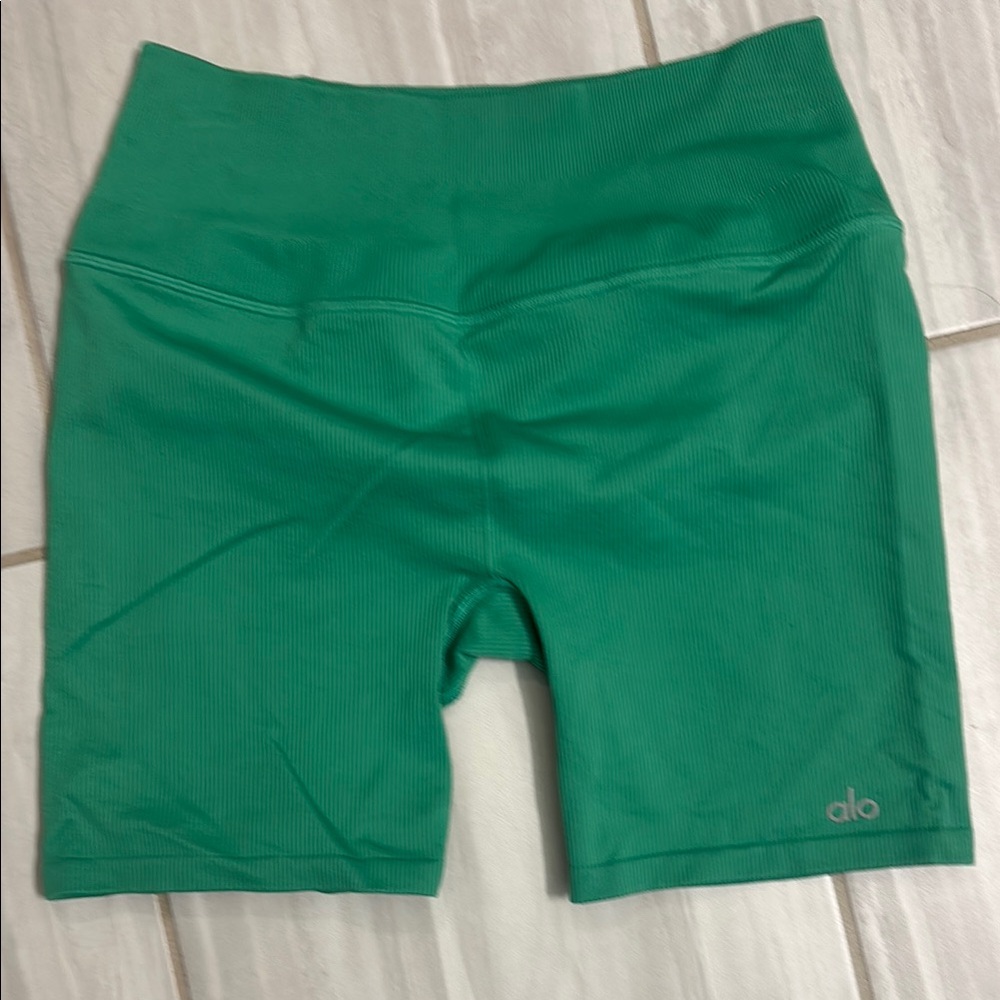 ALO Yoga Green Bike Shorts with Compression Fit